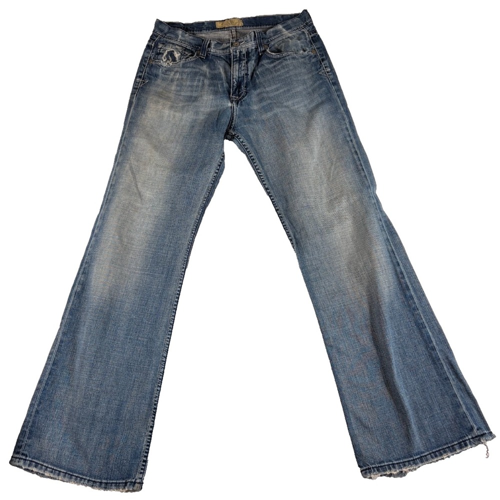 Buckle BKE Tyler Bootcut Jeans Mens 32x32 (32x30.5) Blue Denim Authentic Raw Hem